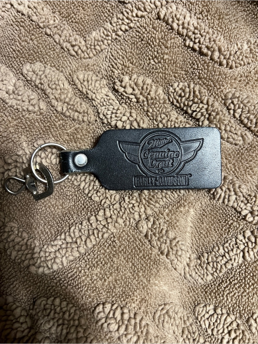Harley-Davidson Black Leather Key Tag with Embossed Genuine Draft Logo